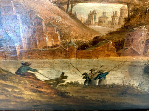 Huile Sur Panneau De Chêne Paysage Animé XIX Siècle