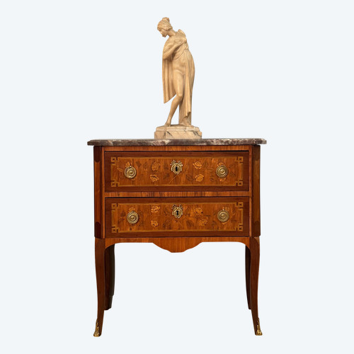 Commode Sauteuse En Marqueterie d'Epoque Transition Louis XV - Louis XVI Vers 1770