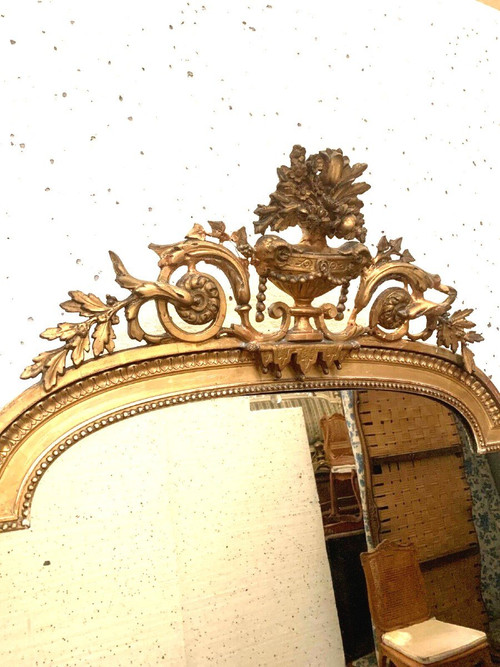 Miroir De Style Louis XVI En Bois Et Stuc Doré XIX Siècle