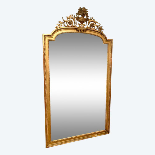 Miroir De Style Louis XVI En Bois Et Stuc Doré XIX Siècle
