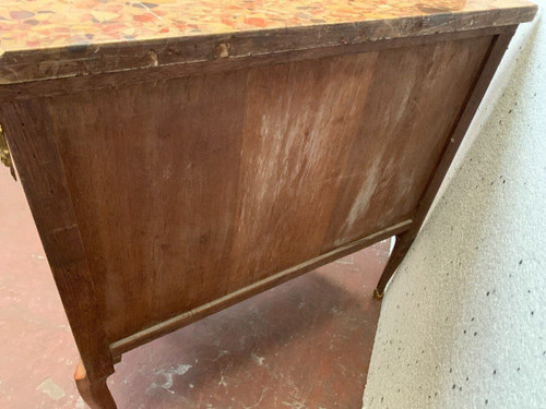 Commode En Demi Lune De Style Louis XVI Marqueterie A Fond De Cube XX Siècle