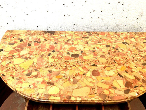 Commode En Demi Lune De Style Louis XVI Marqueterie A Fond De Cube XX Siècle