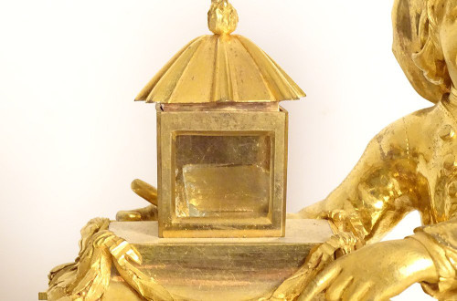Clock Louis XVI Lanterne Magique Enfants Bronze Doré Marbre Roque XVIIIè