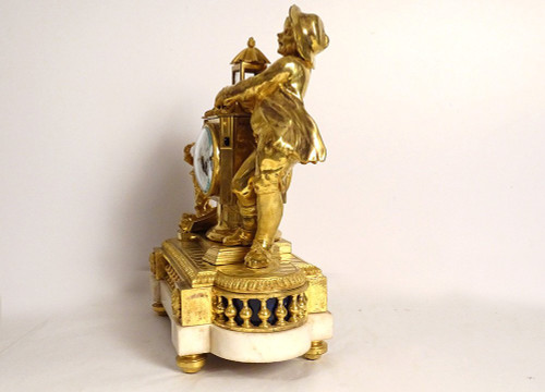 Clock Louis XVI Lanterne Magique Enfants Bronze Doré Marbre Roque XVIIIè