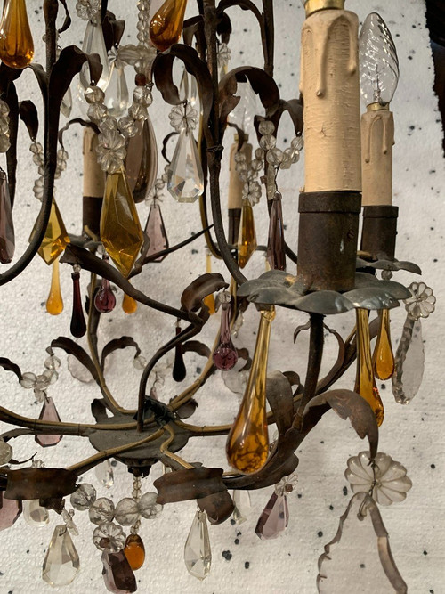 Käfig-Kronleuchter im Louis-XV-Stil mit Pendeloques und Wassertropfen, 20. Jahrhundert