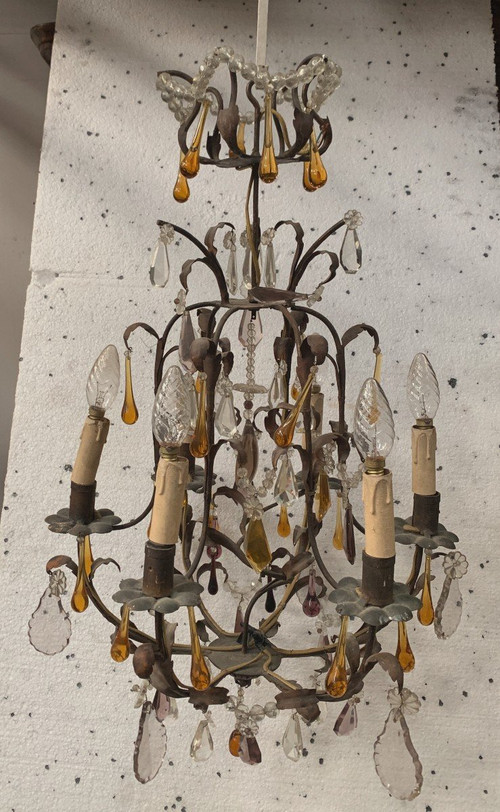 Käfig-Kronleuchter im Louis-XV-Stil mit Pendeloques und Wassertropfen, 20. Jahrhundert