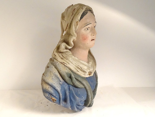 Statue Buste Sainte Marie-Madeleine Magdala Bois Polychrome XVIIIè Siècle
