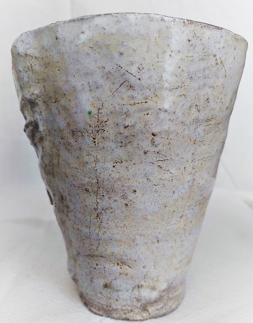 Vase tète visage vintage en céramique française par Sylvie Perin (circa 1950s)