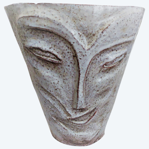 Vase tète visage vintage en céramique française par Sylvie Perin (circa 1950s)