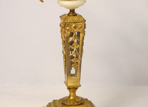 Pair of 2-light candlesticks Louis XVI Fleuri Bronze Doré Cristal Marbre XIXème