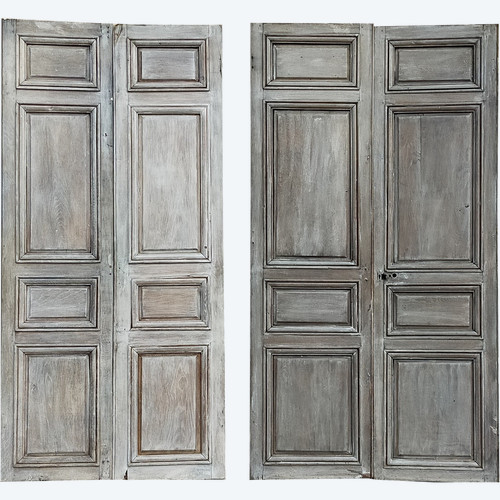 2 Old Double Doors Late 18th Century In Double-sided Oak Woodwork