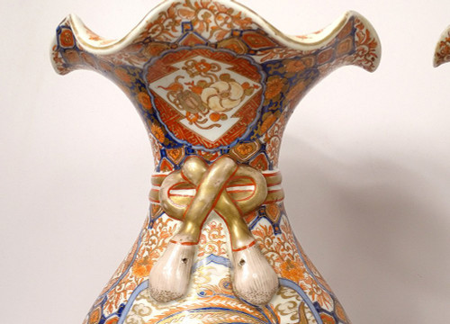 Coppia di grandi vasi di porcellana Imari Giappone Drago Fenice Doratura XIX secolo