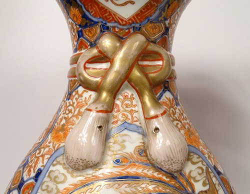 Coppia di grandi vasi di porcellana Imari Giappone Drago Fenice Doratura XIX secolo