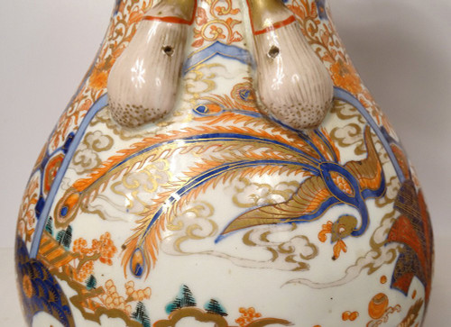 Coppia di grandi vasi di porcellana Imari Giappone Drago Fenice Doratura XIX secolo