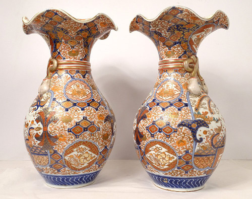 Coppia di grandi vasi di porcellana Imari Giappone Drago Fenice Doratura XIX secolo