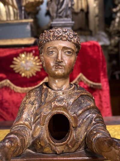 17th Century Spanish Wooden Reliquary Bust