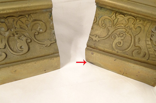 Pair of gilt bronze Chenets Lions Couchés Château Neuilly Restoration 19th century