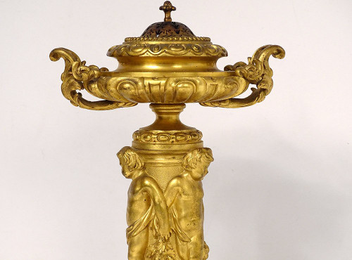 Großer Duftbrenner Bronze Vergoldet Victor Raulin Cherubinen Amore Faune XIX.