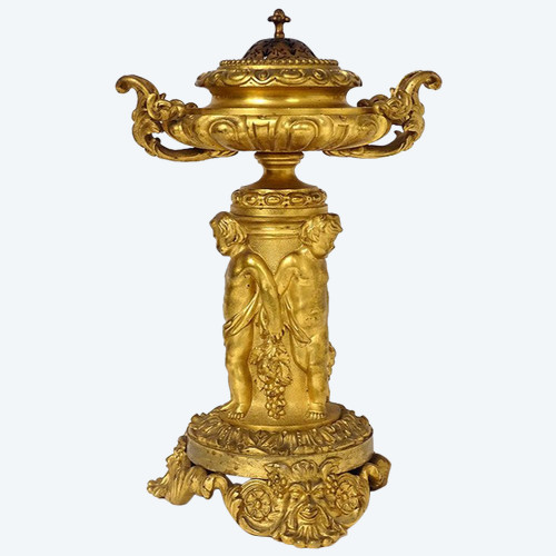 Großer Duftbrenner Bronze Vergoldet Victor Raulin Cherubinen Amore Faune XIX.