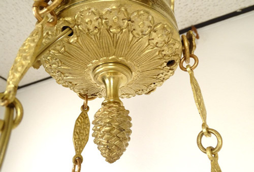 Empire 6-light gilt bronze chandelier Renommée Victoire Ailée Cygnes 19th century