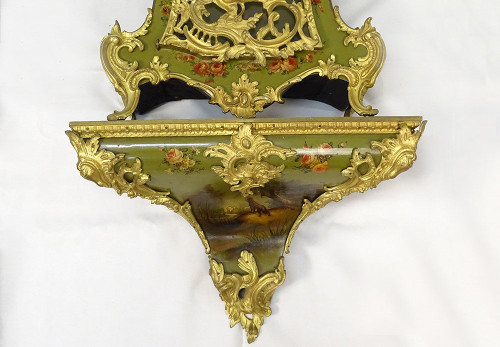 Großes dekoratives Kartell Louis XV Lack Martin Bronze vergoldet Vögel XIX.