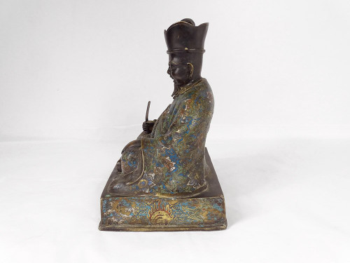 Scultura in bronzo con smalto cloisonné Saggio seduto Giappone XIX secolo