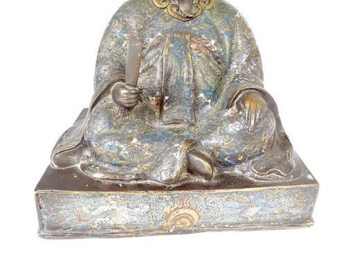 Scultura in bronzo con smalto cloisonné Saggio seduto Giappone XIX secolo