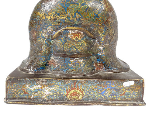Scultura in bronzo con smalto cloisonné Saggio seduto Giappone XIX secolo