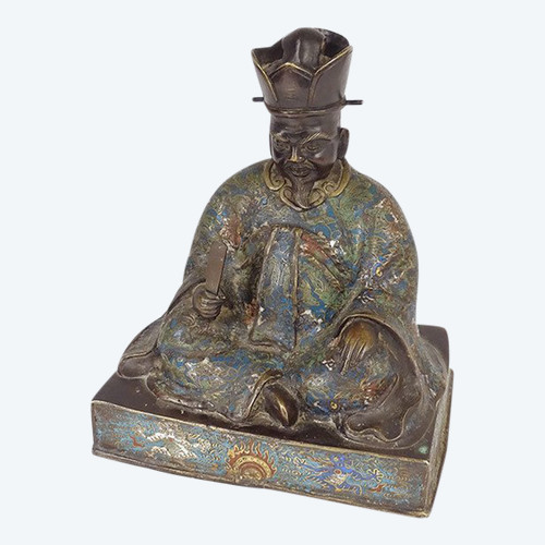 Scultura in bronzo con smalto cloisonné Saggio seduto Giappone XIX secolo