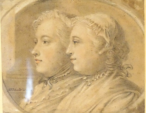 Dessin signé Georg Friedrich Schmidt portraits 1742 époque XVIIIè siècle