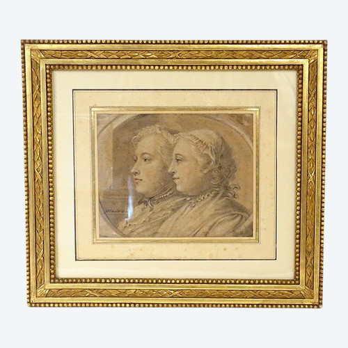 Dessin signé Georg Friedrich Schmidt portraits 1742 époque XVIIIè siècle
