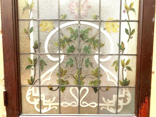 Door And Transom In Art Deco Stained Glass Early 20th Century Floral Decor