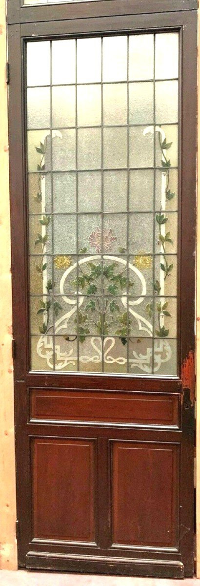 Door And Transom In Art Deco Stained Glass Early 20th Century Floral Decor