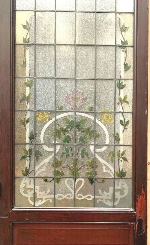 Door And Transom In Art Deco Stained Glass Early 20th Century Floral Decor