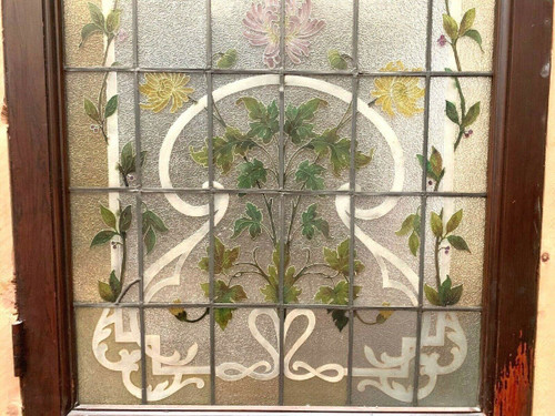 Door And Transom In Art Deco Stained Glass Early 20th Century Floral Decor