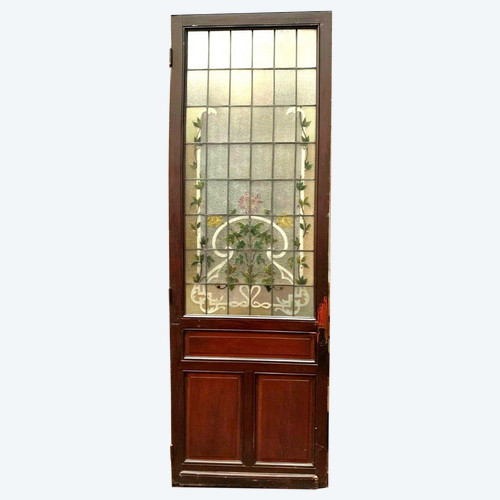Door And Transom In Art Deco Stained Glass Early 20th Century Floral Decor