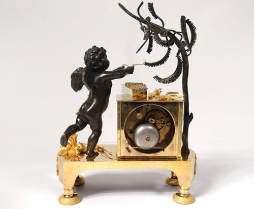 Pendulum Bronze Cherub Amour Mucisien Zither Globe I Empire XIXth