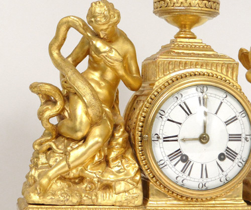 Pendulum Golden Wood Goddess Hygie Snake Cherub Eros Cupid Clock XVIII