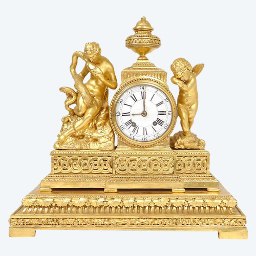 Pendulum Golden Wood Goddess Hygie Snake Cherub Eros Cupid Clock XVIII