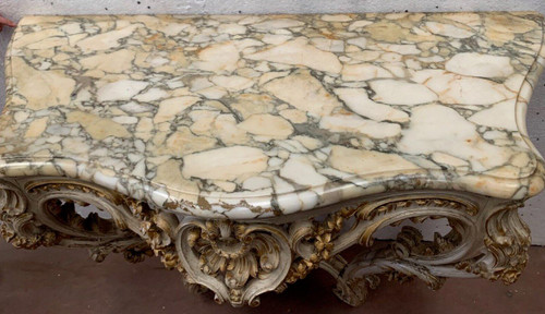Louis XV Style Carved Console In Painted And Gilded Wood XX Century