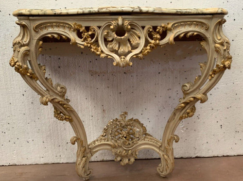 Louis XV Style Carved Console In Painted And Gilded Wood XX Century