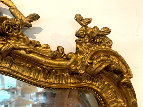 Miroir Rocaille De Style Louis XV En Bois Et Stuc Doré XX Siècle