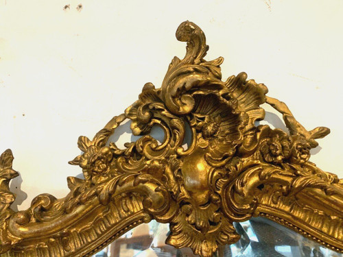 Miroir Rocaille De Style Louis XV En Bois Et Stuc Doré XX Siècle