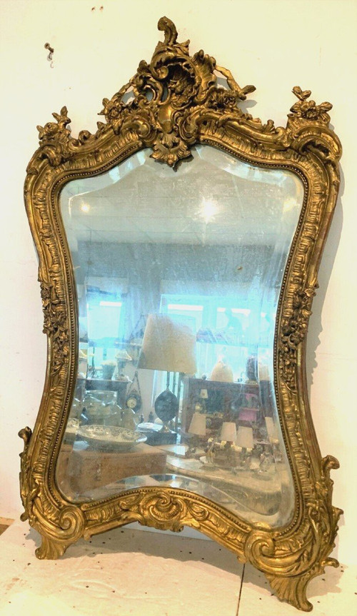 Miroir Rocaille De Style Louis XV En Bois Et Stuc Doré XX Siècle