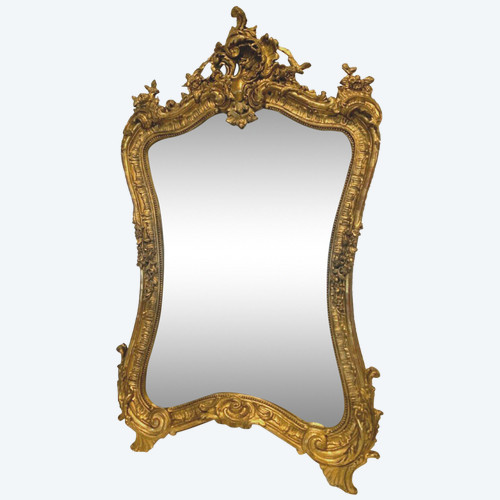 Miroir Rocaille De Style Louis XV En Bois Et Stuc Doré XX Siècle