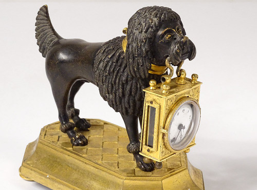 Clock Gilt Bronze Poodle Dog Berthoud Paris XIXth Century