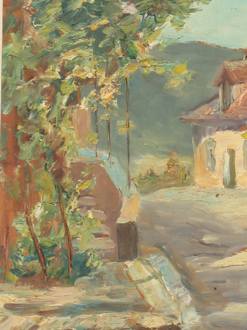 Jacques Rozier Rue du Périgord (Domme) oil on isorel panel dated