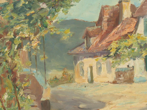 Jacques Rozier Rue du Périgord (Domme) oil on isorel panel dated