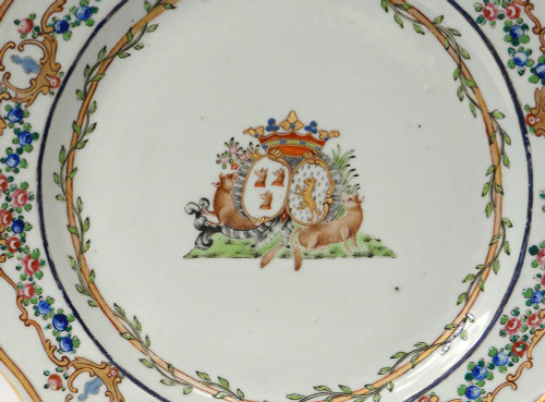 5 Assiettes 1 Plat Compagnie Indes Armoirié Visdelou Bonamour Qianlong 18è