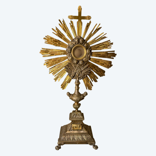 Reichhaltige Monstranz aus vergoldeter Bronze aus dem 19. Jahrhundert